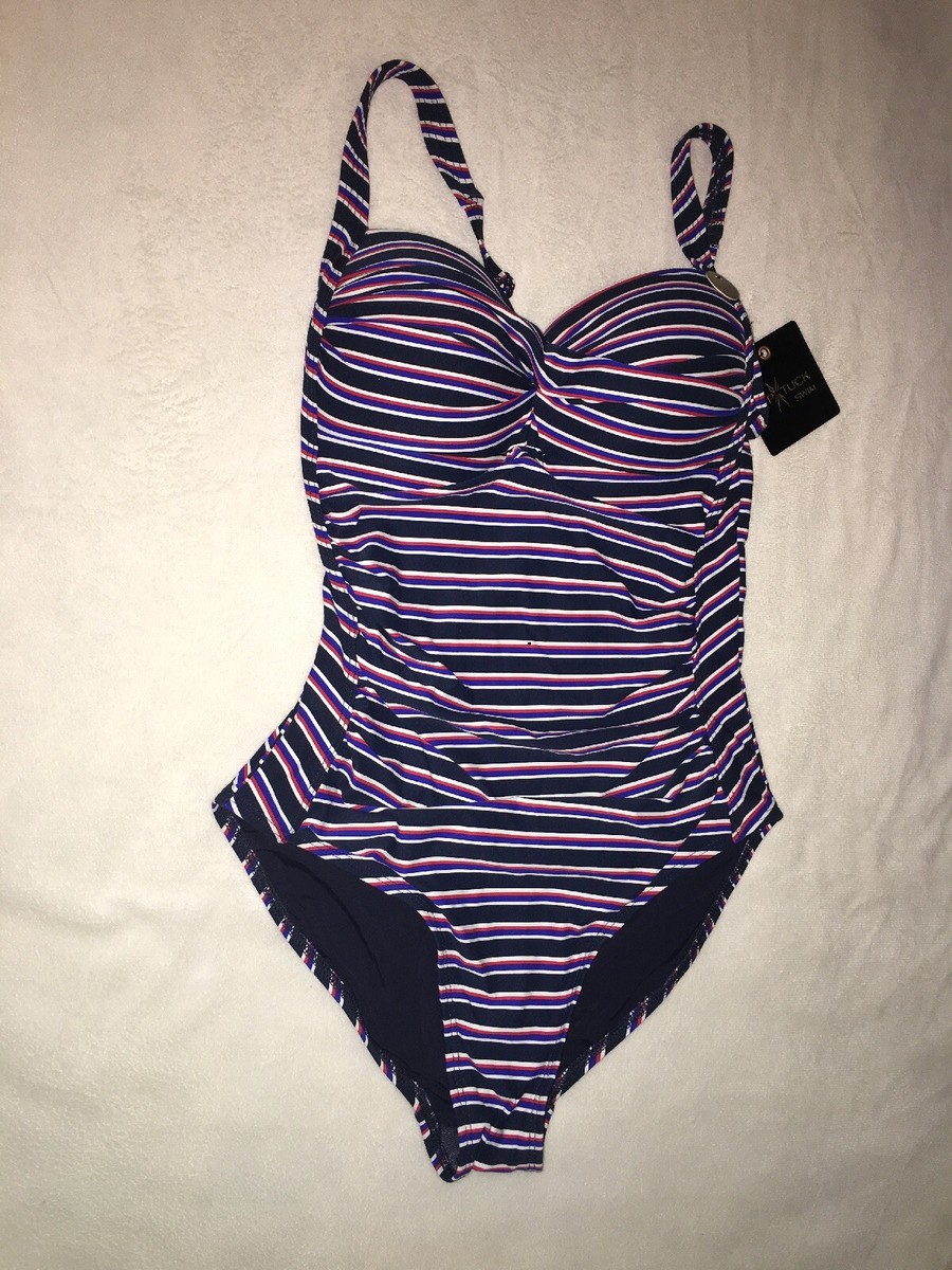 Nip Tuck Striped One Piece Swimsuit Swimwear Padded Multi Fit Cup