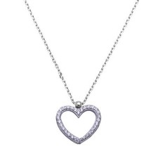 Clear Cubic Zirconia Heart .925 Sterling Silver Pendant Necklace