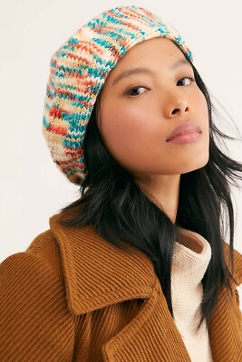 Free People Knit Space Dyed Beret Slouchy Fit Confetti Red  display picture 3