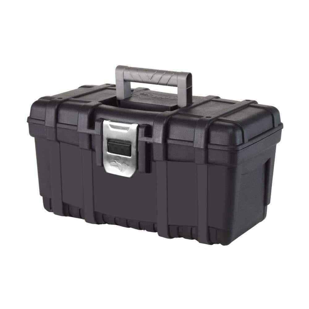 16 in. Plastic Portable Tool Box with Metal Latch (1.6 mm) in Black 16 in. Plastic Portable Tool Box with Metal Latch (1.6 mm) in Black