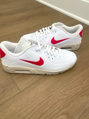 Nike Air Max 90 Men s Low Top Lace-Up Athletic Sneakers White/Red Solid