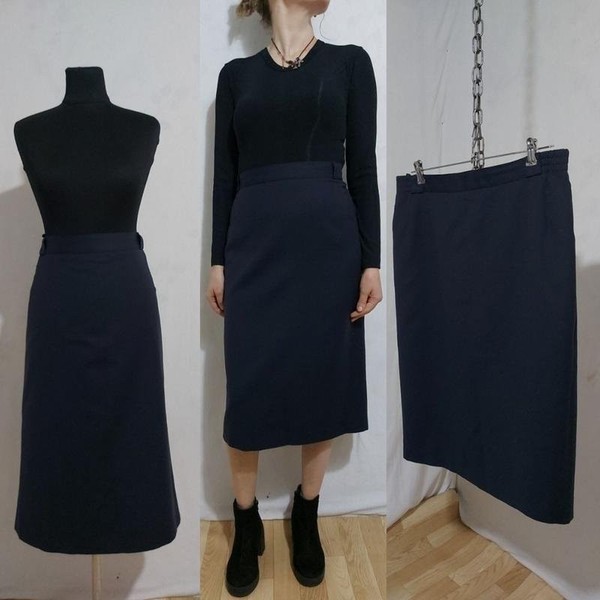 Women Peter Hahn Skirt Navy Wool 42 / XL / 50