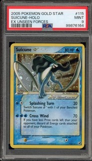 Pokémon Suicune Gold Star EX Unseen Forces Holo Ultra Raro #115 PSA 9 Como Nuevo