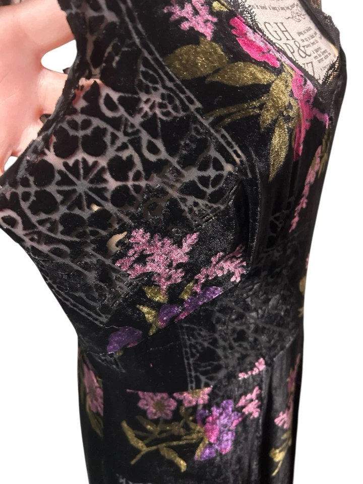 Vestido Vintage Jonathan Martin Burnout Terciopelo Semi Transparente Floral Encaje Borde 8 Foto 4 de 4