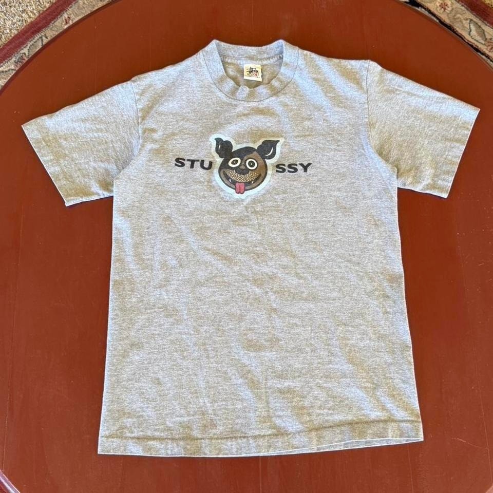 Vintage 90s Stussy Smiling Dog Grey T Shirt | eBay