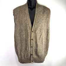 Pendleton Shetland Wool Mens Sweater Vest Button Up Brown V Neck Size XL