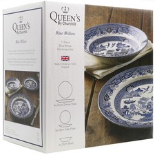 Churchill Queen's Blue Willow 12 Piece Dinnerware Set Plates Bowls
