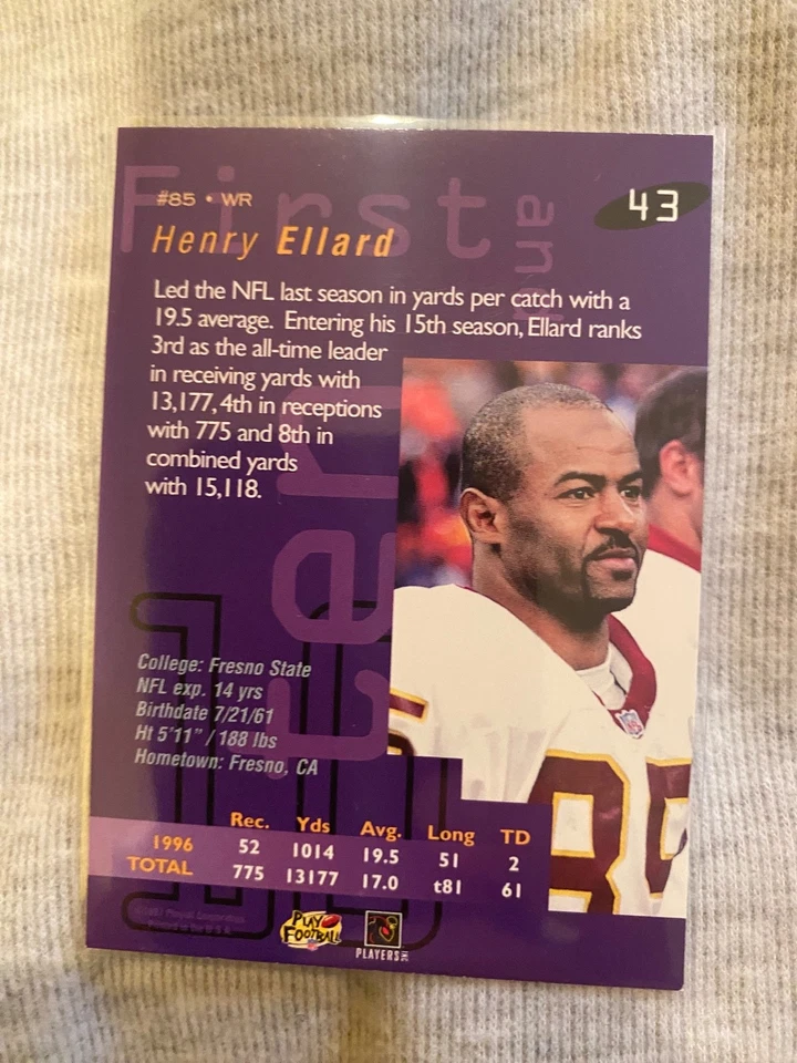 1997 Playoff First & Ten - Henry Ellard #K43 Kick Off Washington Redskins - Image 2 of 2