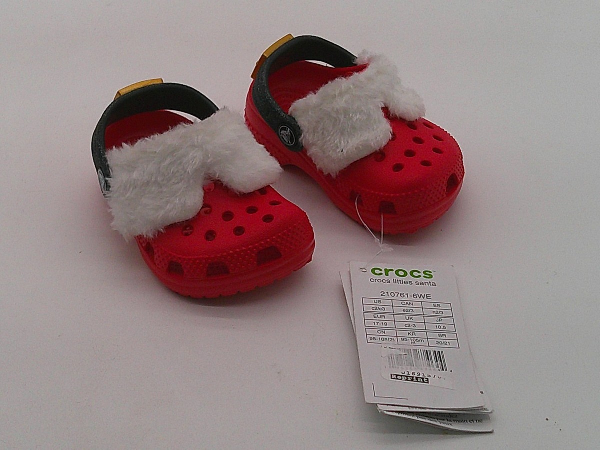 Crocs Shoes Boys Toddler Size 3 Red Littles Santa Clog Sandals Fur