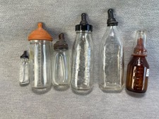 Vintage Lot of Six Clear Baby Bottles Evenflo Gerber Clapps Nursery Baby Diorama