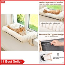 Cat Window Perch Large 24 Inch Cushioned Bed Solid Wood Metal Frame White