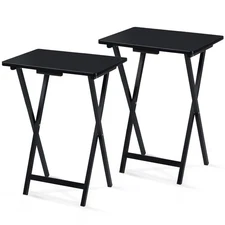 PJ Wood Folding TV Tray, Collapsible Portable Snack Tables, Black, 2PC(Open Box)