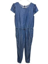 Vineyard Vines Jumpsuit Girl's 16 Blue Short Sleeve Chambray Denim Jumper