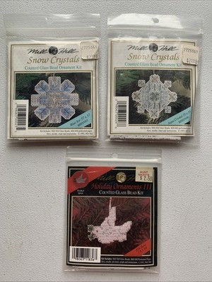 Mill Hill Snow Crystals Aqua Crystal Blue Ice & Dove Ornaments Glass Bead Kits