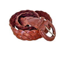 NWOT French Printemps Leather Western Wide Brown Belt Braided Belt Buckle OS