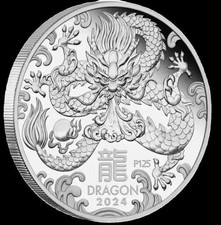 Silver Coin 1 Oz 9999 Bullion 2024 Perth Mint Year of the Dragon In Capsule