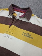 Joules Rugby 1/4 Zip Polo Shirt - Men's Medium - Yellow Brown Cream - VGC