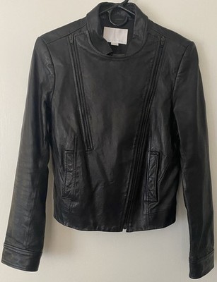 Authentic Alexander Wang Women s Size 8 Black Lamb Leather Jacket Lampo Zippers