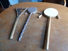 African Instrument Lot Monkey Drum ,Tambor. Sistrum
