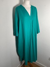 M&S midi dress tunic Size 22 VGC green linen blend oversize lagenlook wrap
