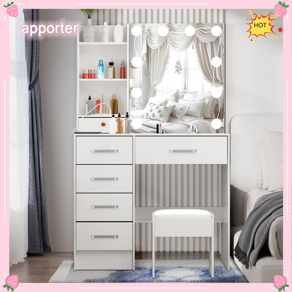 10 LED Bulbs Mirror Vanity Dressing Desk, NEW Makeup Dresser Table With USB Port - Image 2 of 4