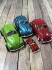 Vintage 1960s Tonka Lot 3 Pressed Steel Volkswagen Beetle VW Teal, Red, Green