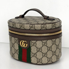 Gucci Ophidia GG Cosmetics Case in Beige/Ebony Canvas with Leather Trim S