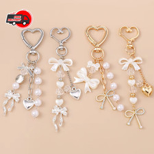 Cute Bowknot Love Heart Keychain Crystal Pearl Key Ring Pendants for Women Girls