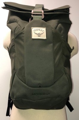 OSPREY ARCHEON 25 ROLL TOP BACKPACK OLIVE GREEN W BLACK TRIM PADDED COMPARTMENT