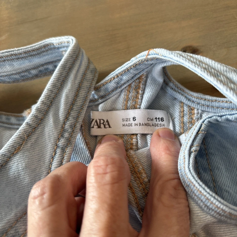 Zara Girls Jean Denim Sundress Zip Sleeveless Fit And Flare Raw Hem Size 6 Years - Image 4 of 4