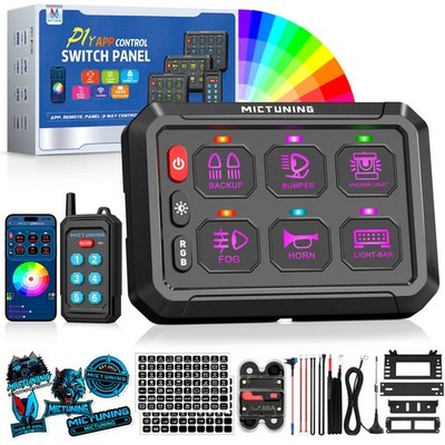 MICTUNING P1Y 6Gang Switch Panel, Remote&APP Control,Multifunction Toggle Switch