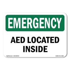 AED Located Inside OSHA Emergency Sign Metal Plastic Decal