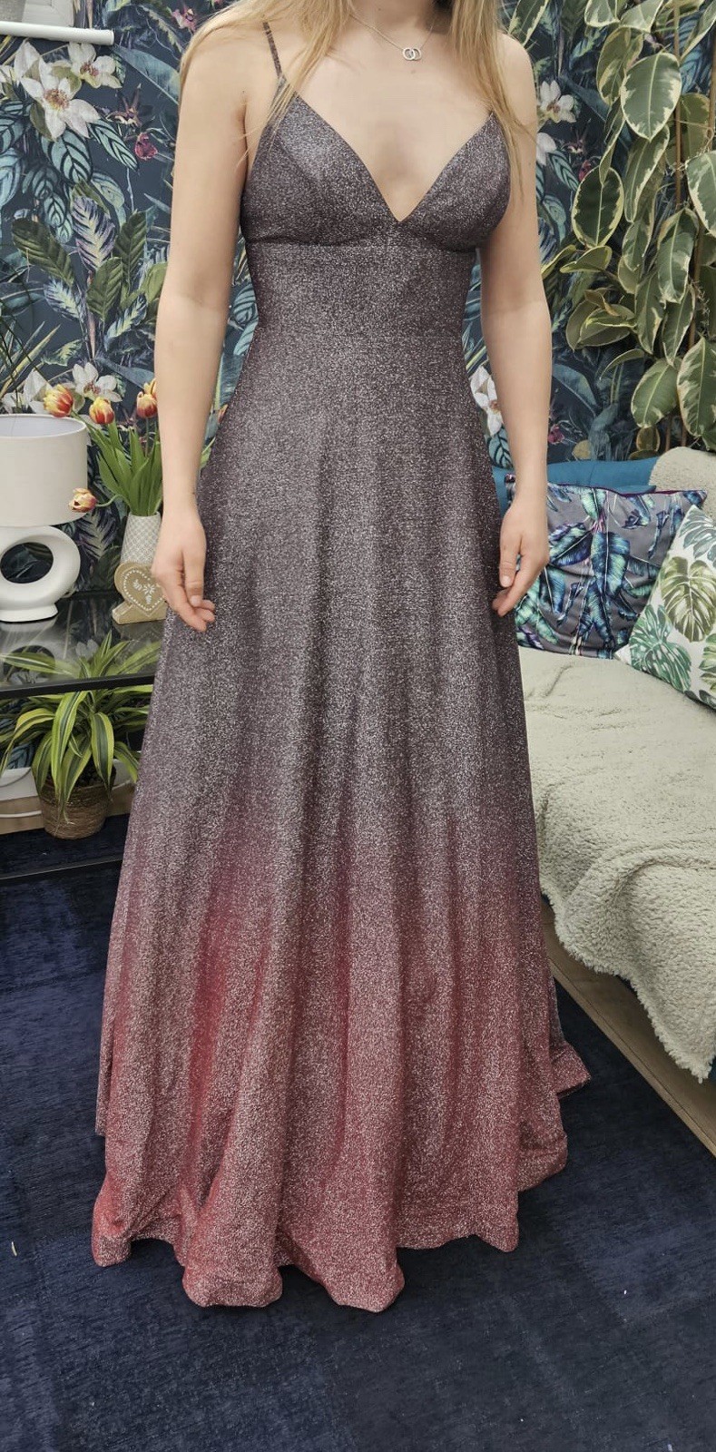 Vestido de graduación bronce y rojo Ombré