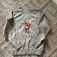 Bear Graphic Fleece Crewneck Sweatshirt Gray Pullover