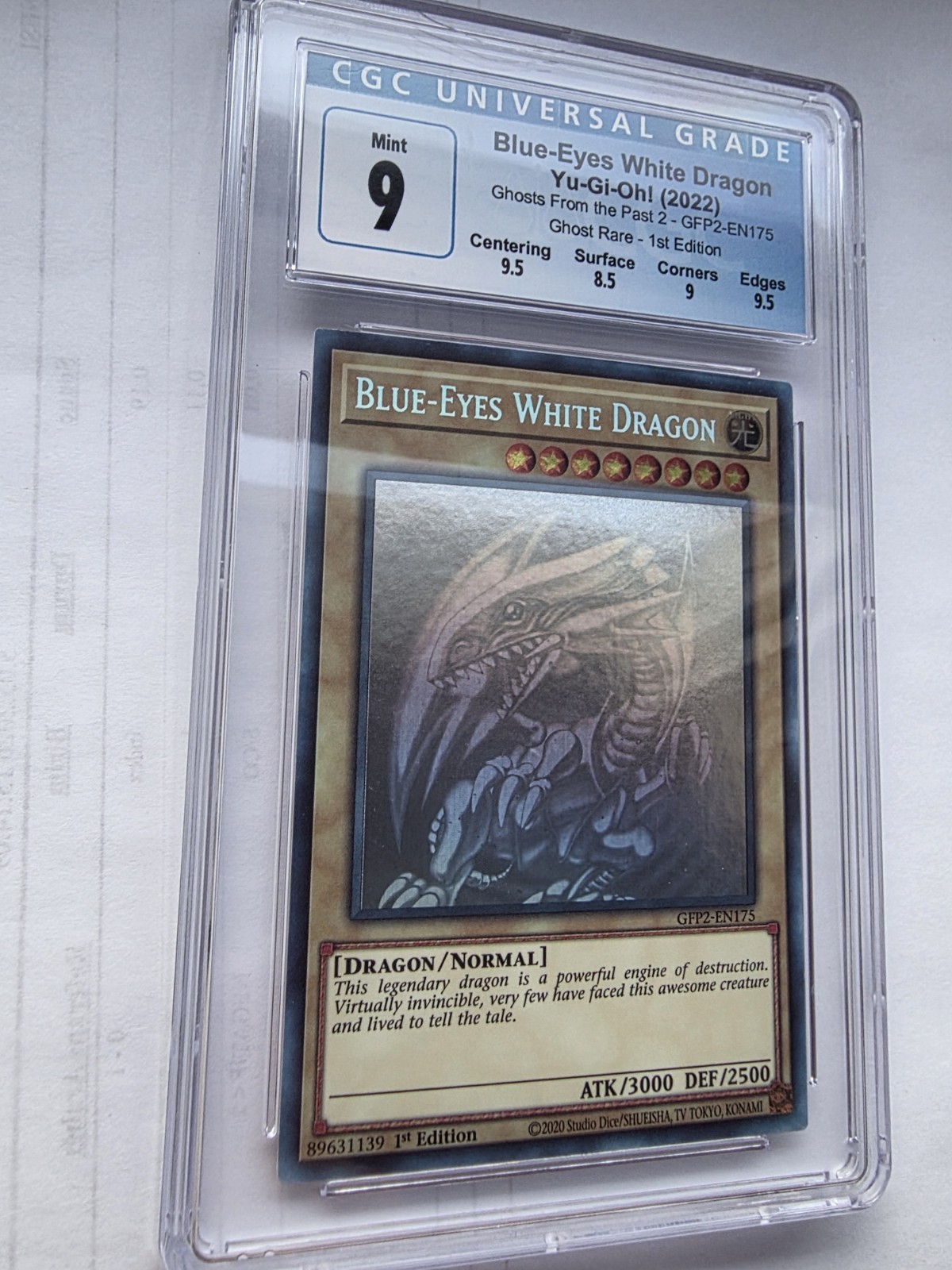 Blue-Eyes White Dragon Ghost Rare GFP2-EN175 CGC 9 1st Edition  view 3