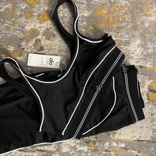 ALO Yoga Black White Trim Athletic Bra and Leggings Set Size S