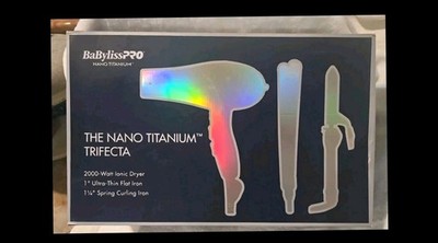 BabylissPRO Nano Titanium TRIFECTA Hair Dryer, 1'' Flat Iron, 1.25'' Curling Iron