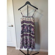 Boho Floral Smocked Midi Sundress Purple Cottagecore Fairy Prairie Dress