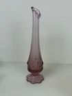 Vintage- Fenton Art Glass Dusty Rose 10" Swing Bud Vase Embossed Cabbage Rose