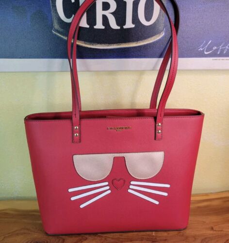 Karl Lagerfeld Maybelle Katze purpurrot mit Katzenlogo Tragetasche Schultertasche