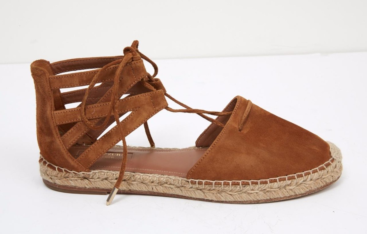 シューズ・サンダルその他 AQUAZZURA Woman Flat sandals Brown TWIHIGS0NAP ESP AQUAZZURA Womens Cognac Brown Suede Lace-Up Espadrille Flat