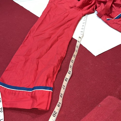 1960s ELY RED LONG Robe Thin Cotton Blend crest Logo Blue Trim Tie Belt MENS Vtg - Picture 10 of 16