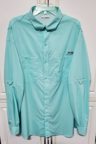 Columbia Men PFG Long Sleeve Fishing Shirt Omni-Shade Green Pocket XXL 2XL GGG-1