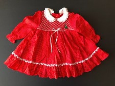 Vintage Polly Flinders Smocked Polka dot Baby Girls Christmas Dress 6 Months