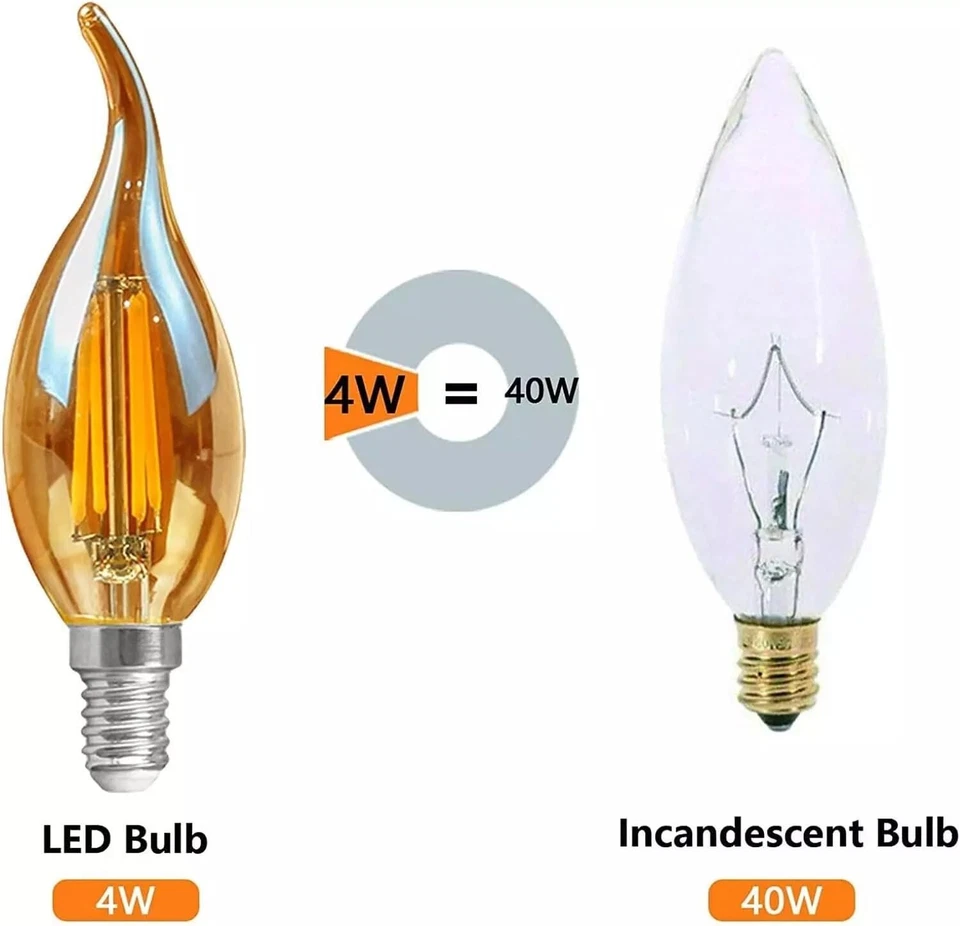 Candle Bulb 4W Dimmable Led Filament Bulb E14 Candelabra Base Bent Tip Lamp - Image 4 of 4