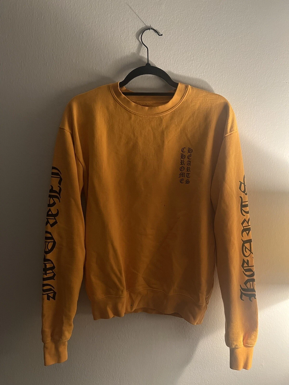 chrome hearts vertical logo mustard yellow crewneck sweatshirt