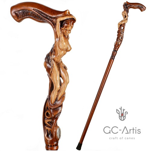 Hand carved Walking Stick Cane LOVE Naked Girl Wooden hand crafted gift for men  - Afbeelding 1 van 12