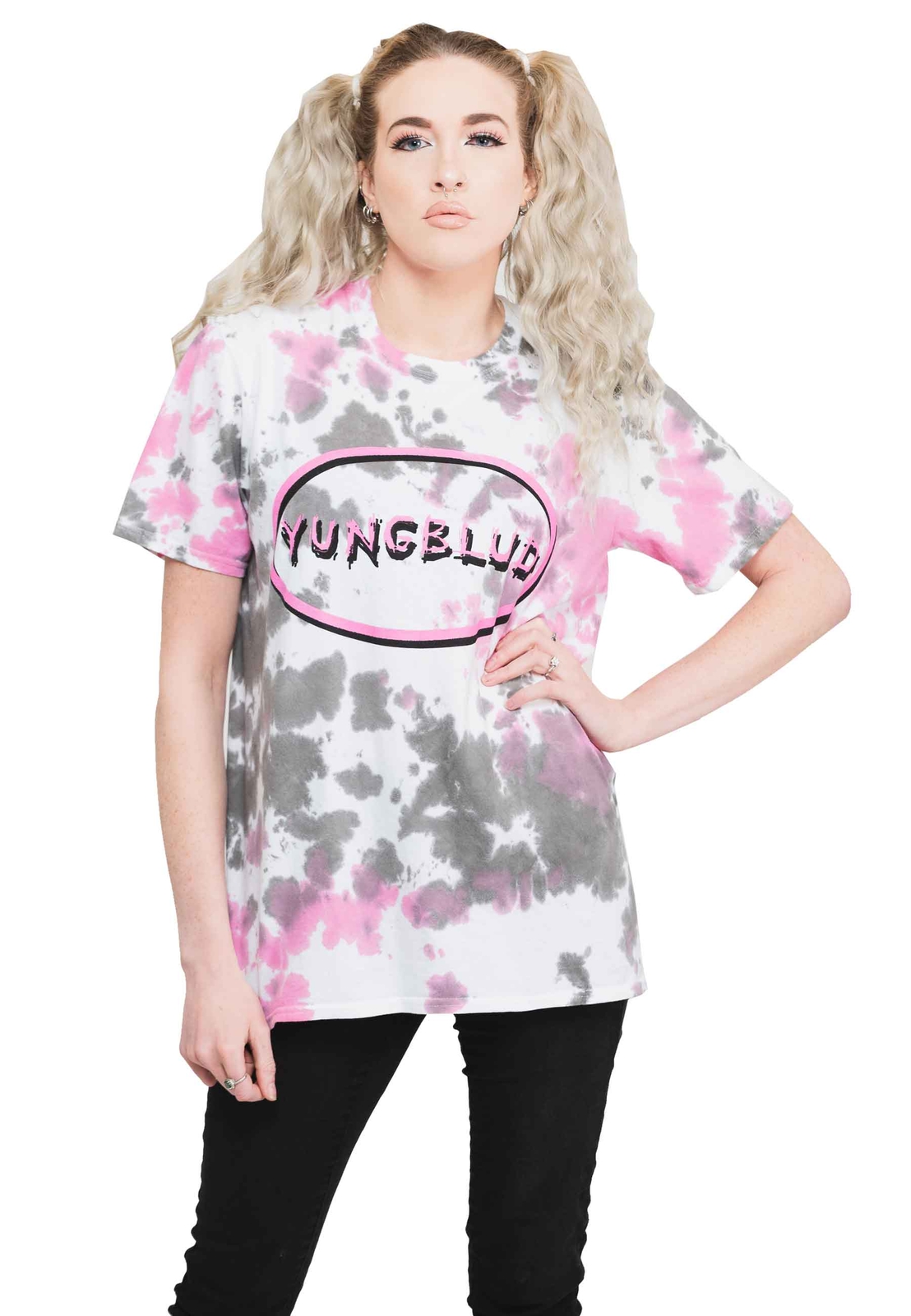 Yungblud Scratch Logo Oval Unisex Dip Dye Grey Official T-Shirt