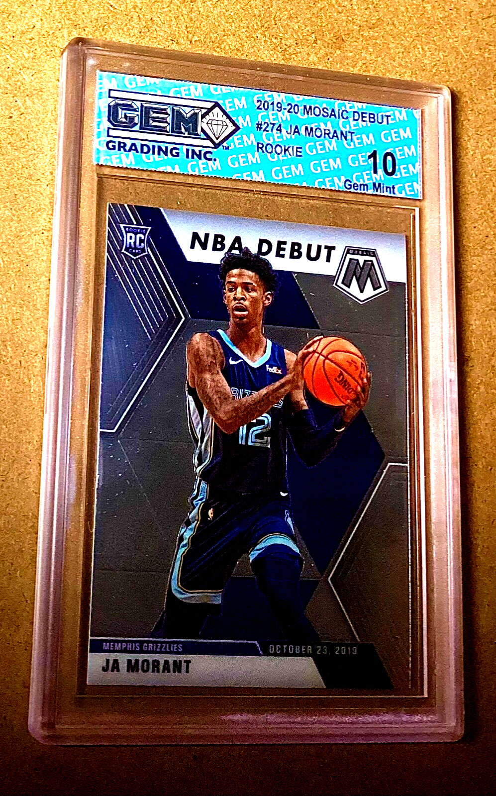 Ja Morant Rookie Gem Mint 10 2019 Panini Mosaic Debut Memphis Grizzlies RC #274