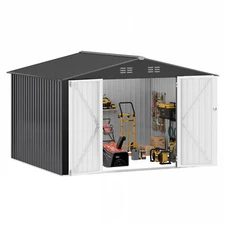 Heavy-Duty Outdoor Storage Shed 10x8 ft Galvanized Frame Garden Shelter Lockable